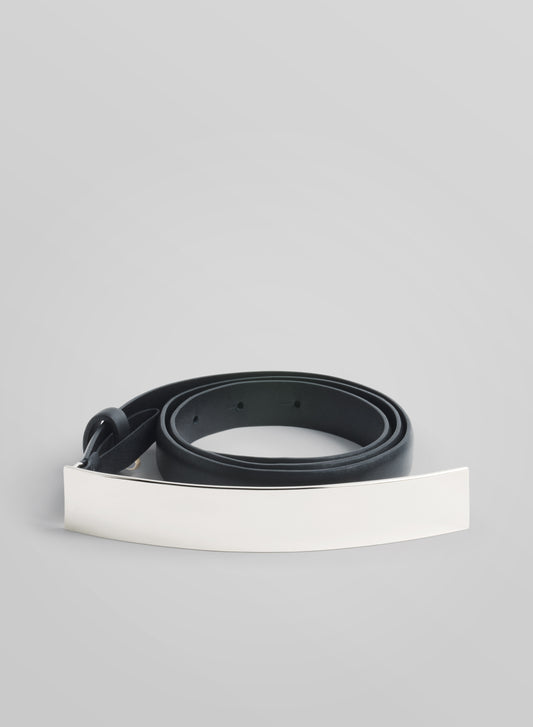 silver arched rectangle buckle belt