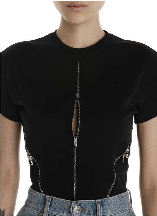 Mugler Women's Zipped Jersey Bodysuit in Black