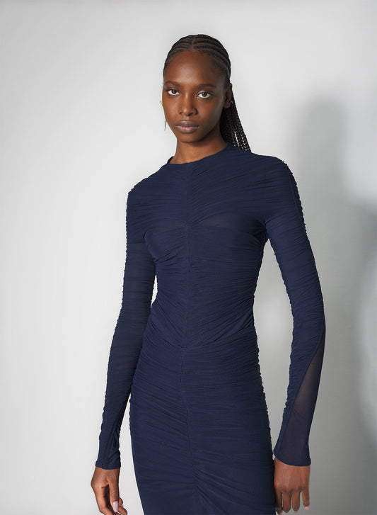 navy ruched bodysuit