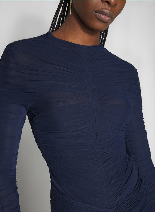 navy ruched bodysuit