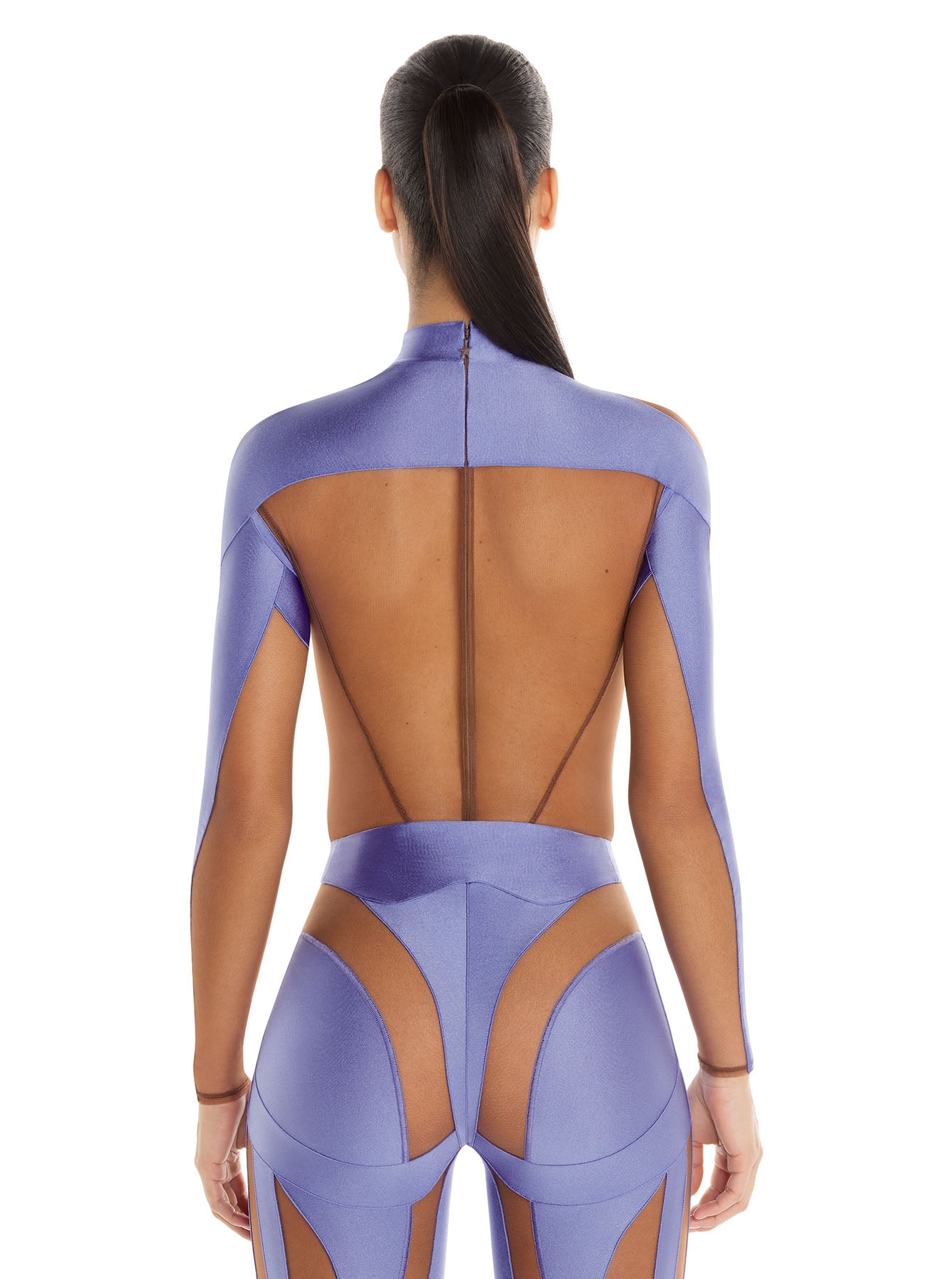 Mugler Illusion Stretch Bodysuit in Lilac & Nude 02