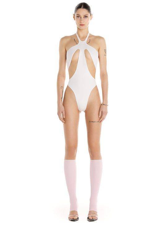 white cut-out one-piece