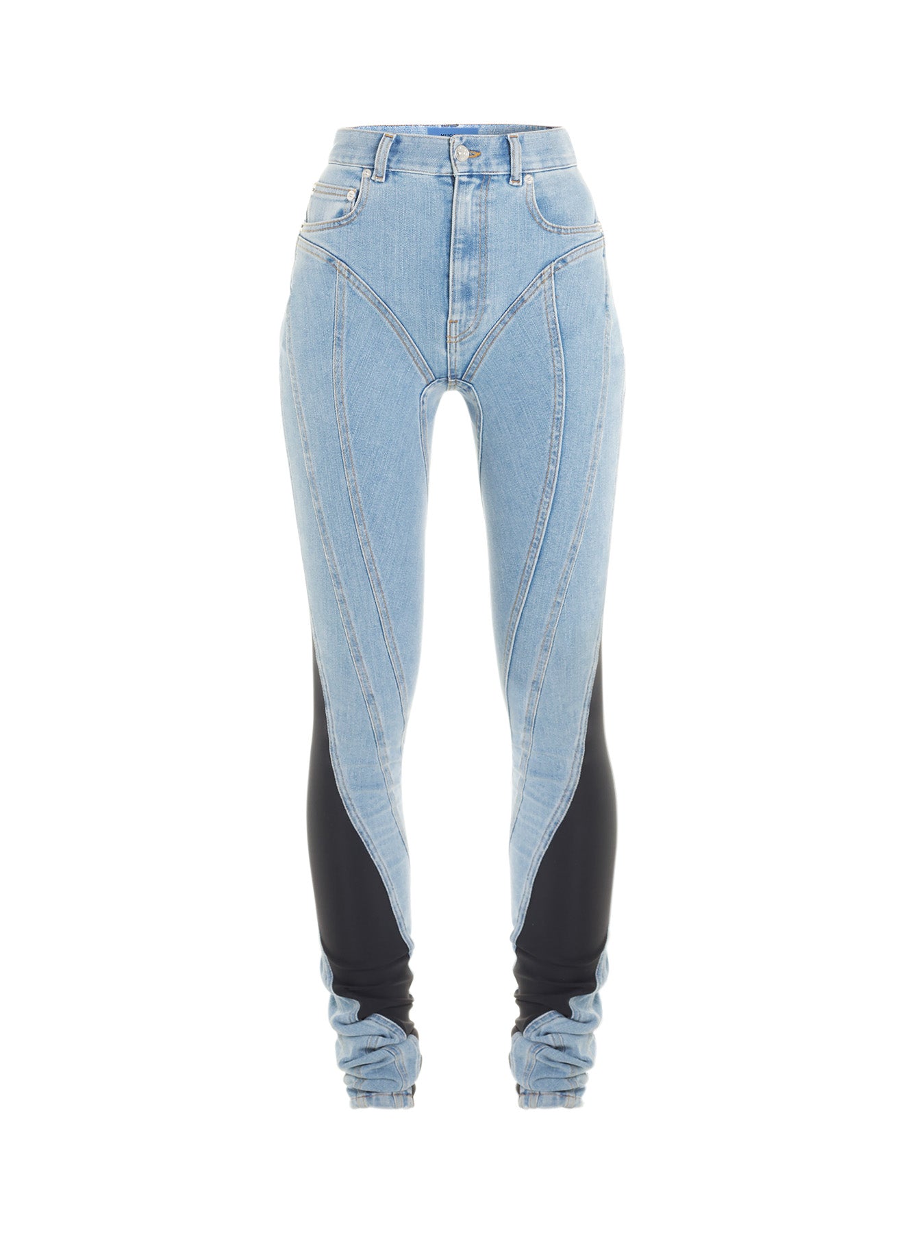 blue bi-material spiral jeans